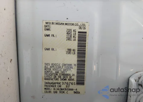 2017 Nissan Maxima 3.5 S from USA, damaged, VIN 1N4AA6AP4HC376765